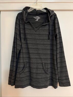 made for life Black & Charcoal Striped Women’s Hoodie Pullover